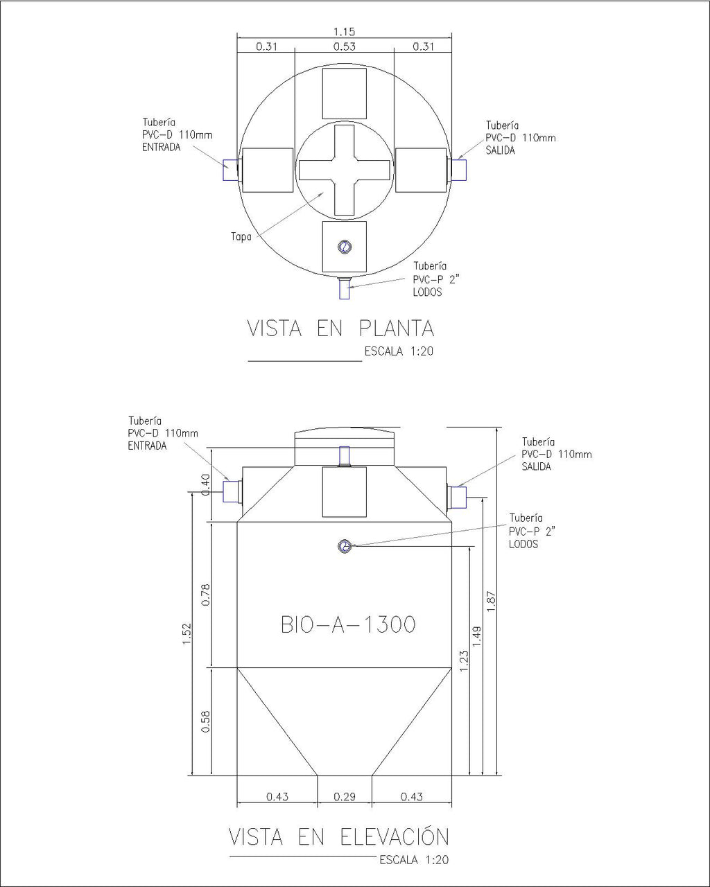 BIODIGESTOR AUTOLIMPIABLE 1300 LITROS