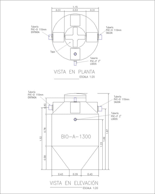 BIODIGESTOR AUTOLIMPIABLE 1300 LITROS
