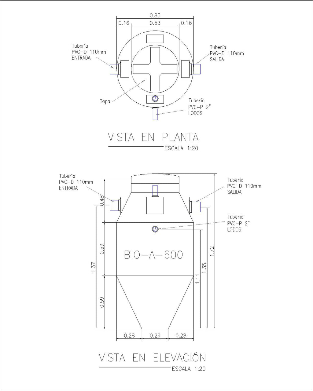 BIODIGESTOR AUTOLIMPIABLE 600 LITROS