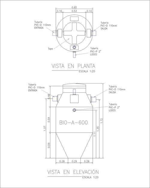 BIODIGESTOR AUTOLIMPIABLE 600 LITROS